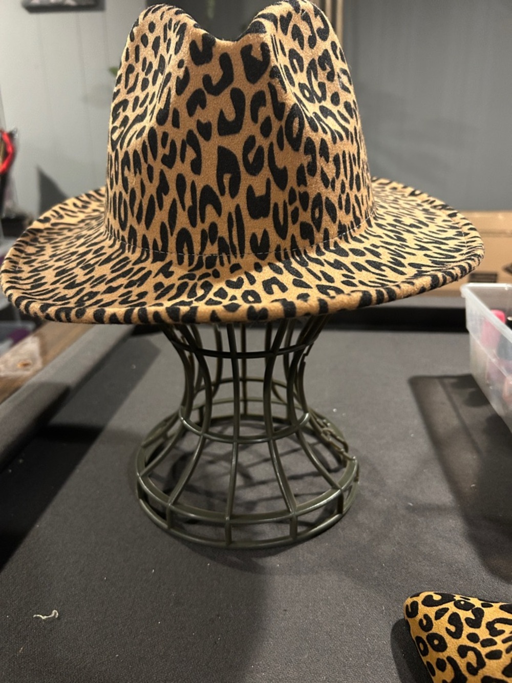 Leopard Print Fedora Hat - Tan & Black